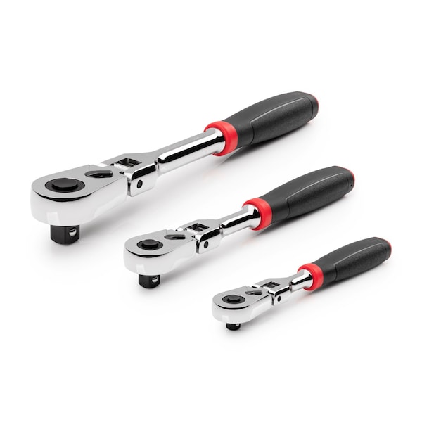 1/4, 3/8, 1/2 Inch Drive Flex Head Quick-Release Comfort Grip Ratchet Set, 3-Piece (6, 8, 10-1/2 in)
